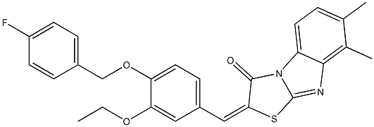 2-{3-ethoxy-4-[(4-fluorobenzyl)oxy]benzylidene}-7,8-dimethyl[1,3]thiazolo[3,2-a]benzimidazol-3(2H)-one Struktur