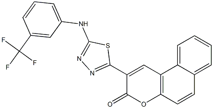 2-{5-[3-(trifluoromethyl)anilino]-1,3,4-thiadiazol-2-yl}-3H-benzo[f]chromen-3-one Struktur