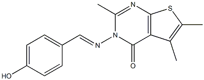 3-[(4-hydroxybenzylidene)amino]-2,5,6-trimethylthieno[2,3-d]pyrimidin-4(3H)-one Struktur