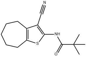 N-(3-cyano-5,6,7,8-tetrahydro-4H-cyclohepta[b]thiophen-2-yl)-2,2-dimethylpropanamide Struktur