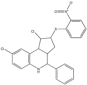 1,8-dichloro-2-({2-nitrophenyl}sulfanyl)-4-phenyl-2,3,3a,4,5,9b-hexahydro-1H-cyclopenta[c]quinoline Struktur