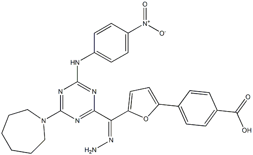 4-{5-[2-(4-(1-azepanyl)-6-{4-nitroanilino}-1,3,5-triazin-2-yl)carbohydrazonoyl]-2-furyl}benzoic acid Structure