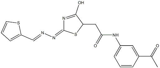 N-(3-acetylphenyl)-2-{4-hydroxy-2-[(2-thienylmethylene)hydrazono]-2,5-dihydro-1,3-thiazol-5-yl}acetamide Struktur