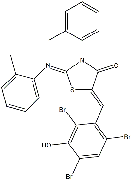 3-(2-methylphenyl)-2-[(2-methylphenyl)imino]-5-(2,4,6-tribromo-3-hydroxybenzylidene)-1,3-thiazolidin-4-one Struktur