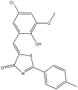 5-(5-chloro-2-hydroxy-3-methoxybenzylidene)-2-(4-methylphenyl)-1,3-thiazol-4(5H)-one Struktur