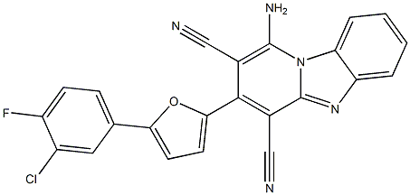 1-amino-3-[5-(3-chloro-4-fluorophenyl)-2-furyl]pyrido[1,2-a]benzimidazole-2,4-dicarbonitrile Struktur