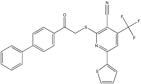 2-[(2-[1,1'-biphenyl]-4-yl-2-oxoethyl)sulfanyl]-6-(2-thienyl)-4-(trifluoromethyl)nicotinonitrile Struktur