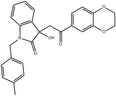 3-[2-(2,3-dihydro-1,4-benzodioxin-6-yl)-2-oxoethyl]-3-hydroxy-1-(4-methylbenzyl)-1,3-dihydro-2H-indol-2-one Struktur