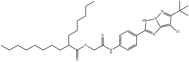 2-hexyldecanoic acid [4-(6-tert-butyl-7-chloro-1H-pyrazolo[1,5-b][1,2,4]triazol-2-yl)phenylcarbamoyl]methylester Struktur