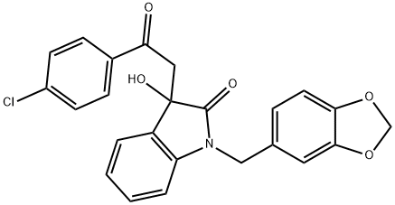 1-(1,3-benzodioxol-5-ylmethyl)-3-[2-(4-chlorophenyl)-2-oxoethyl]-3-hydroxy-1,3-dihydro-2H-indol-2-one Struktur