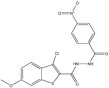 3-chloro-6-methoxy-N'-(4-nitrobenzoyl)-1-benzothiophene-2-carbohydrazide Struktur