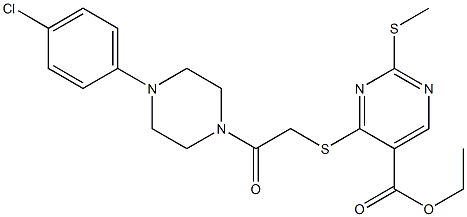 ethyl 4-({2-[4-(4-chlorophenyl)-1-piperazinyl]-2-oxoethyl}sulfanyl)-2-(methylsulfanyl)-5-pyrimidinecarboxylate Struktur