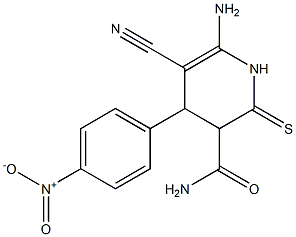 6-amino-5-cyano-4-{4-nitrophenyl}-2-thioxo-1,2,3,4-tetrahydropyridine-3-carboxamide Struktur