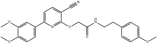 2-{[3-cyano-6-(3,4-dimethoxyphenyl)pyridin-2-yl]sulfanyl}-N-[2-(4-methoxyphenyl)ethyl]acetamide Struktur