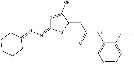 2-[2-(cyclohexylidenehydrazono)-4-hydroxy-2,5-dihydro-1,3-thiazol-5-yl]-N-(2-ethylphenyl)acetamide Struktur