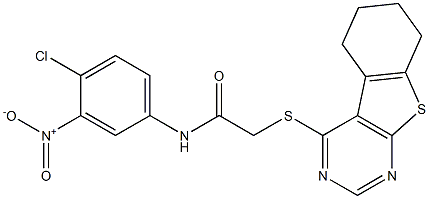 N-{4-chloro-3-nitrophenyl}-2-(5,6,7,8-tetrahydro[1]benzothieno[2,3-d]pyrimidin-4-ylsulfanyl)acetamide Struktur