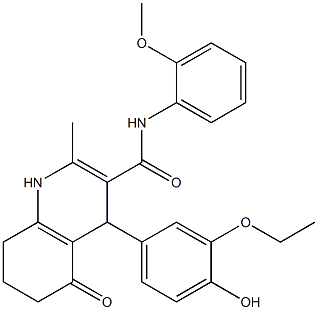 4-[3-(ethyloxy)-4-hydroxyphenyl]-2-methyl-N-[2-(methyloxy)phenyl]-5-oxo-1,4,5,6,7,8-hexahydroquinoline-3-carboxamide Struktur