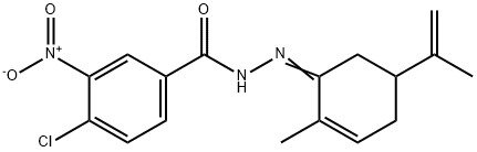 4-chloro-N'-(5-isopropenyl-2-methyl-2-cyclohexen-1-ylidene)-3-nitrobenzohydrazide Struktur