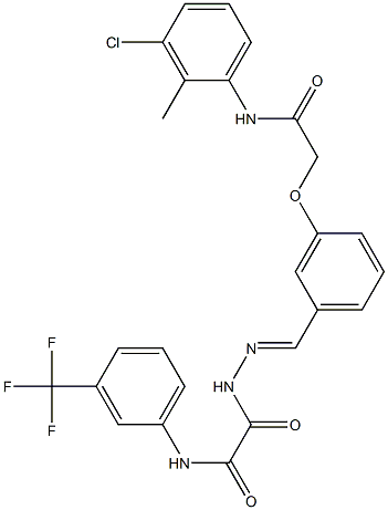 2-(2-{3-[2-(3-chloro-2-methylanilino)-2-oxoethoxy]benzylidene}hydrazino)-2-oxo-N-[3-(trifluoromethyl)phenyl]acetamide Struktur