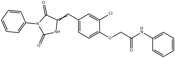 2-{2-chloro-4-[(2,5-dioxo-1-phenyl-4-imidazolidinylidene)methyl]phenoxy}-N-phenylacetamide Struktur