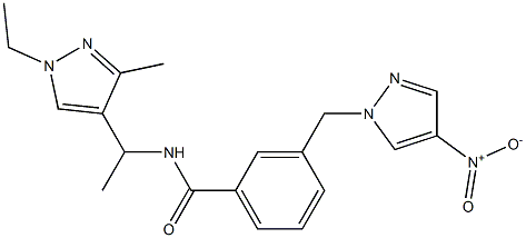 N-[1-(1-ethyl-3-methyl-1H-pyrazol-4-yl)ethyl]-3-({4-nitro-1H-pyrazol-1-yl}methyl)benzamide Struktur