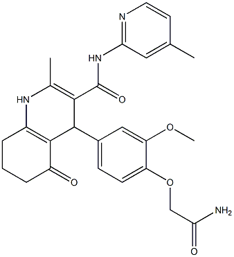 4-[4-(2-amino-2-oxoethoxy)-3-methoxyphenyl]-2-methyl-N-(4-methyl-2-pyridinyl)-5-oxo-1,4,5,6,7,8-hexahydro-3-quinolinecarboxamide Struktur