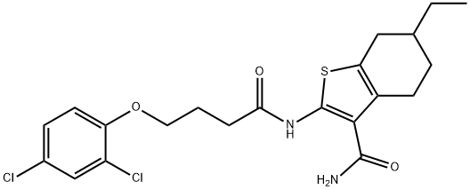 2-{[4-(2,4-dichlorophenoxy)butanoyl]amino}-6-ethyl-4,5,6,7-tetrahydro-1-benzothiophene-3-carboxamide Struktur