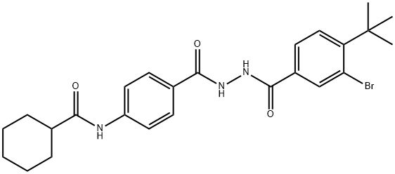 N-[4-({2-[3-bromo-4-(tert-butyl)benzoyl]hydrazino}carbonyl)phenyl]cyclohexanecarboxamide Struktur