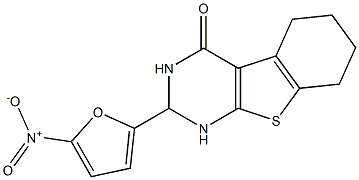 2-{5-nitro-2-furyl}-2,3,5,6,7,8-hexahydro[1]benzothieno[2,3-d]pyrimidin-4(1H)-one Struktur