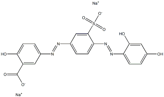 Benzoic acid, 5-[[4-[(2,4-dihydroxyphenyl)azo]-3-sulfophenyl]azo]-2-hydroxy-, disodium salt Struktur