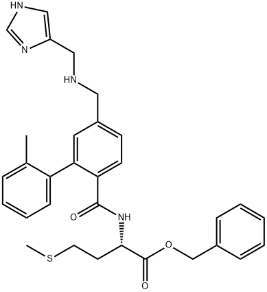 L-Methionine, N-[[5-[[(1H-imidazol-4-ylmethyl)amino]methyl]-2'-methyl[1,1'-biphenyl]-2-yl]carbonyl]-, phenylmethyl ester (9CI) Struktur