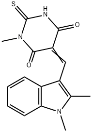 5-[(1,2-dimethyl-1H-indol-3-yl)methylene]-1-methyl-2-thioxodihydro-4,6(1H,5H)-pyrimidinedione Struktur