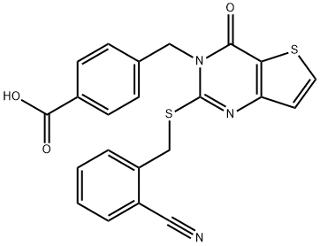 4-[[2-[[(2-Cyanophenyl)methyl]thio]-4-oxothieno[3,2-d]pyrimidin-3(4H)-yl]methyl]benzoic acid Struktur