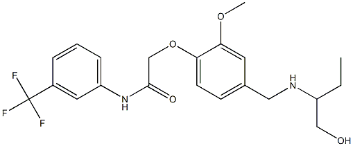 2-[4-({[1-(hydroxymethyl)propyl]amino}methyl)-2-methoxyphenoxy]-N-[3-(trifluoromethyl)phenyl]acetamide Struktur