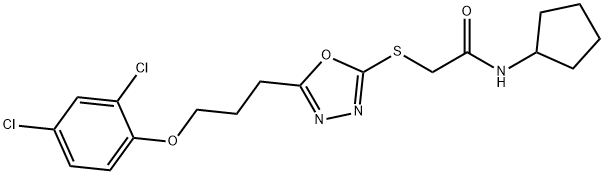 N-cyclopentyl-2-({5-[3-(2,4-dichlorophenoxy)propyl]-1,3,4-oxadiazol-2-yl}sulfanyl)acetamide Struktur