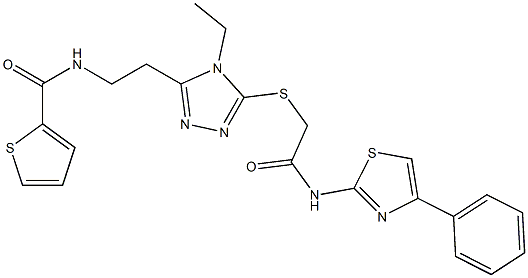 N-{2-[4-ethyl-5-({2-oxo-2-[(4-phenyl-1,3-thiazol-2-yl)amino]ethyl}sulfanyl)-4H-1,2,4-triazol-3-yl]ethyl}-2-thiophenecarboxamide Struktur