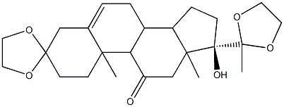 (17R)-17-hydroxy-10,13-dimethyl-17-(2-methyl-1,3-dioxolan-2-yl)-1,4,7,8,9,10,12,13,14,15,16,17-dodecahydrospiro[cyclopenta[a]phenanthrene-3,2'-[1,3]dioxolan]-11(2H)-one Struktur