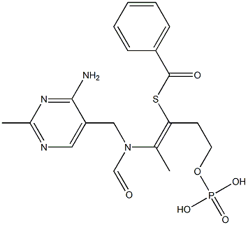 Benzenecarbothioic acid, S-[(1Z)-2-[[(4-amino-2-methyl-5-pyrimidinyl)methyl]formylamino]-1-[2-(phosphonooxy)ethyl]-1-propen-1-yl] ester Struktur