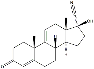 Androsta-4,9(11)-diene-17-carbonitrile, 17-hydroxy-3-oxo-, (17a)- Struktur