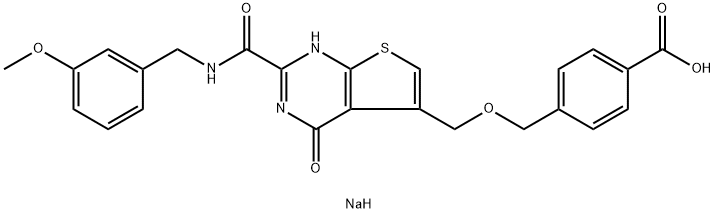 Disodium 4-[[[[2-[[[[3-(Methyloxy)phenyl]methyl]amino]carbonyl]-4-oxo-3,4-dihydrothieno[2,3-d]pyrimidin-5-yl]methyl]oxy]methyl]benzoate Structure