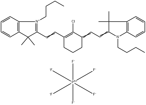 1-Butyl-2-(2-[3-[2-(1-butyl-3,3-dimethyl-1,3-dihydro-indol-2-ylidene)-ethylidene]-2-chloro-cyclohex-1-enyl]-vinyl)-3,3-dimethyl-3H-indolium hexafluorophosphate Struktur