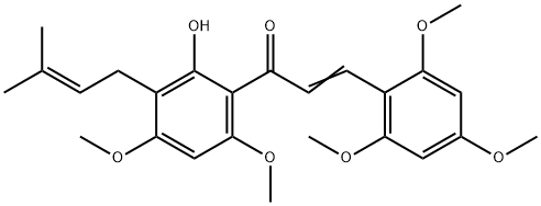 1-[2-hydroxy-4,6-dimethoxy-3-(3-methyl-2-butenyl)phenyl]-3-(2,4,6-trimethoxyphenyl)-2-propen-1-one Struktur