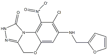 8-chloro-7-[(2-furylmethyl)amino]-9-nitro-2,4-dihydro-1H-[1,2,4]triazolo[3,4-c][1,4]benzoxazin-1-one Struktur