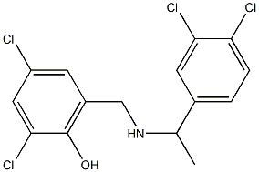 2,4-dichloro-6-({[1-(3,4-dichlorophenyl)ethyl]amino}methyl)phenol Struktur