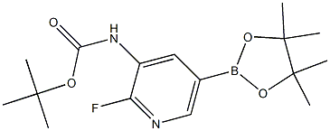 [2-Fluoro-5-(4,4,5,5-tetramethyl-[1,3,2]dioxaborolan-2-yl)-pyridin-3-yl]-carbamic acid tert-butyl ester Struktur