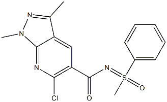 N5-(1-methyl-1-oxo-1-phenyl-lambda~6~-sulfanylidene)-6-chloro-1,3-dimethyl-1H-pyrazolo[3,4-b]pyridine-5-carboxamide Struktur