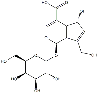 (7R)-7-hydroxy-9-(hydroxymethyl)-2-[(2R,3R,4S,5R,6R)-3,4,5-trihydroxy-6-(hydroxymethyl)oxan-2-yl]oxy-3-oxabicyclo[4.3.0]nona-4,8-diene-5-carboxylic acid Struktur