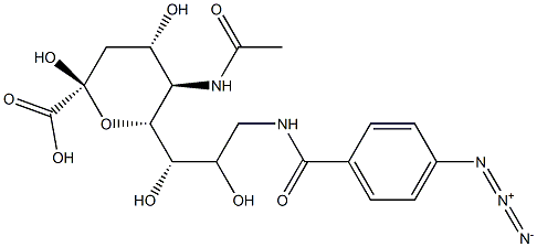 (2R,4S,5R,6R)-5-acetamido-6-[(1S,2S)-3-[(4-azidobenzoyl)amino]-1,2-dihydroxy-propyl]-2,4-dihydroxy-oxane-2-carboxylic acid Struktur