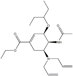 ETHYL(3R,4S,5S)-4-N-ACETYLAMINO-5-N,N-DIALLYLAMINO-3-(1-ETHYL-PROPOXY)-1-CYCLOHEXENE-1-CARBOXYLATE Struktur