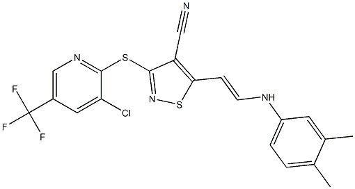 3-{[3-chloro-5-(trifluoromethyl)-2-pyridinyl]sulfanyl}-5-[2-(3,4-dimethylanilino)vinyl]-4-isothiazolecarbonitrile Struktur